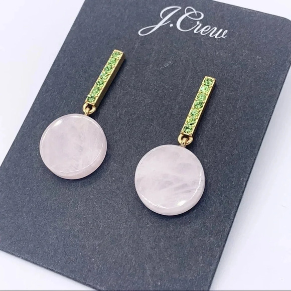 J. Crew Pink Disc Green Jeweled Earrings NWT - Picture 1 of 3